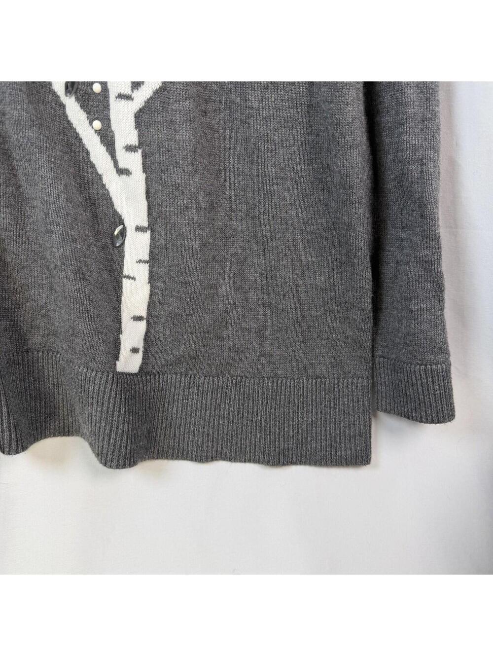 CJ Banks Gray Women’s Sweater Button Up Cardigan Red Cardinals 1X Birch Trees - Picture 9 of 9